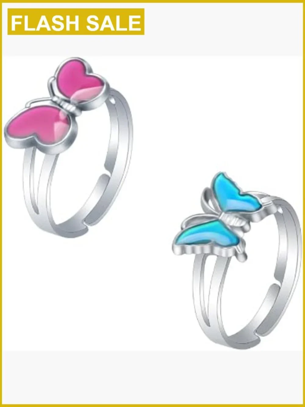 2 Pcs Mood Ring Set - Color Change Temperature Sensitive Adjustable Alloy Rings